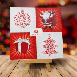 Firmowa kartka świąteczna MIKOŁAJ CHOINKA PREZENT BOMBKA z logiem