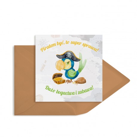 Kartka urodzinowa tematyczna Papuga Pirat z kopertą do wyboru